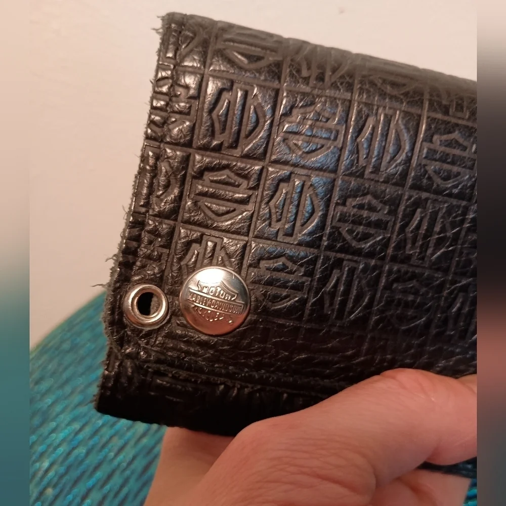 Harley Davidson Black Embossed Trifold Leather Wallet